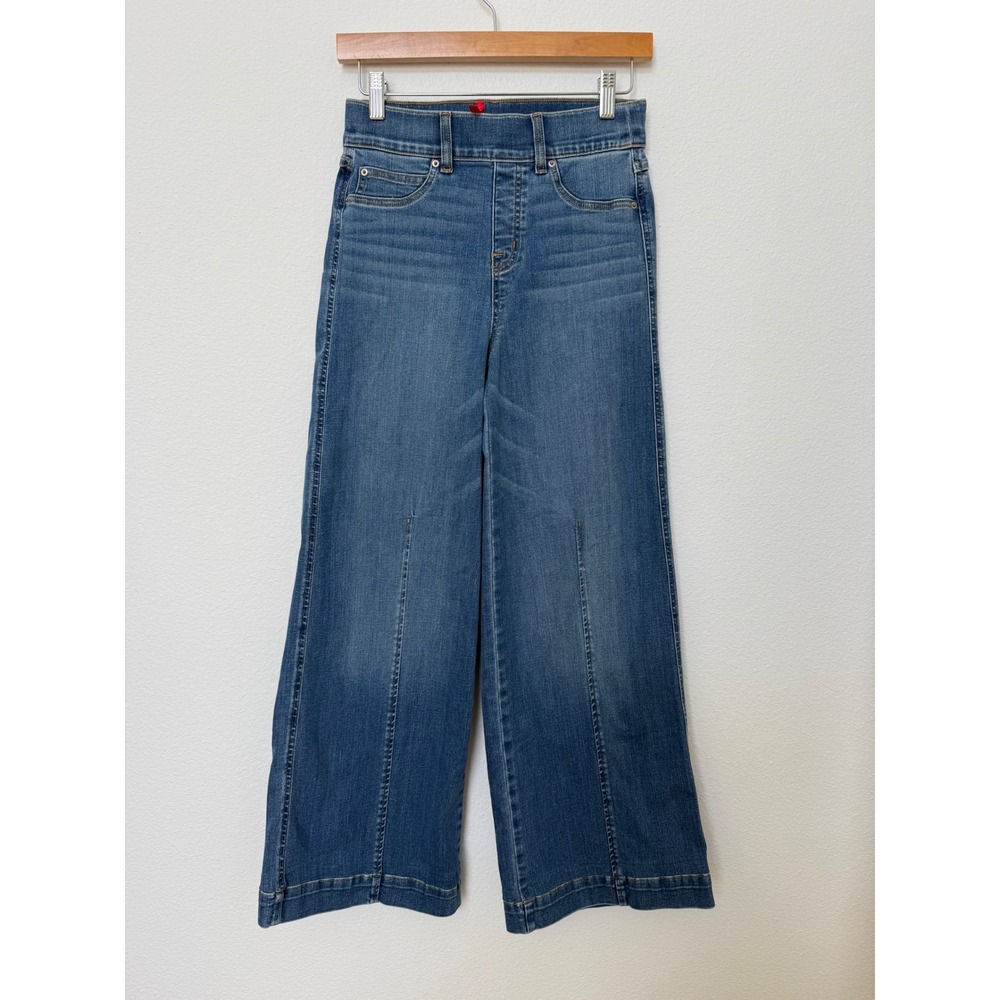 Spanx Crop Wide Leg Jeans Vintage Indigo High Rise Pull On Small Petite 20407Q